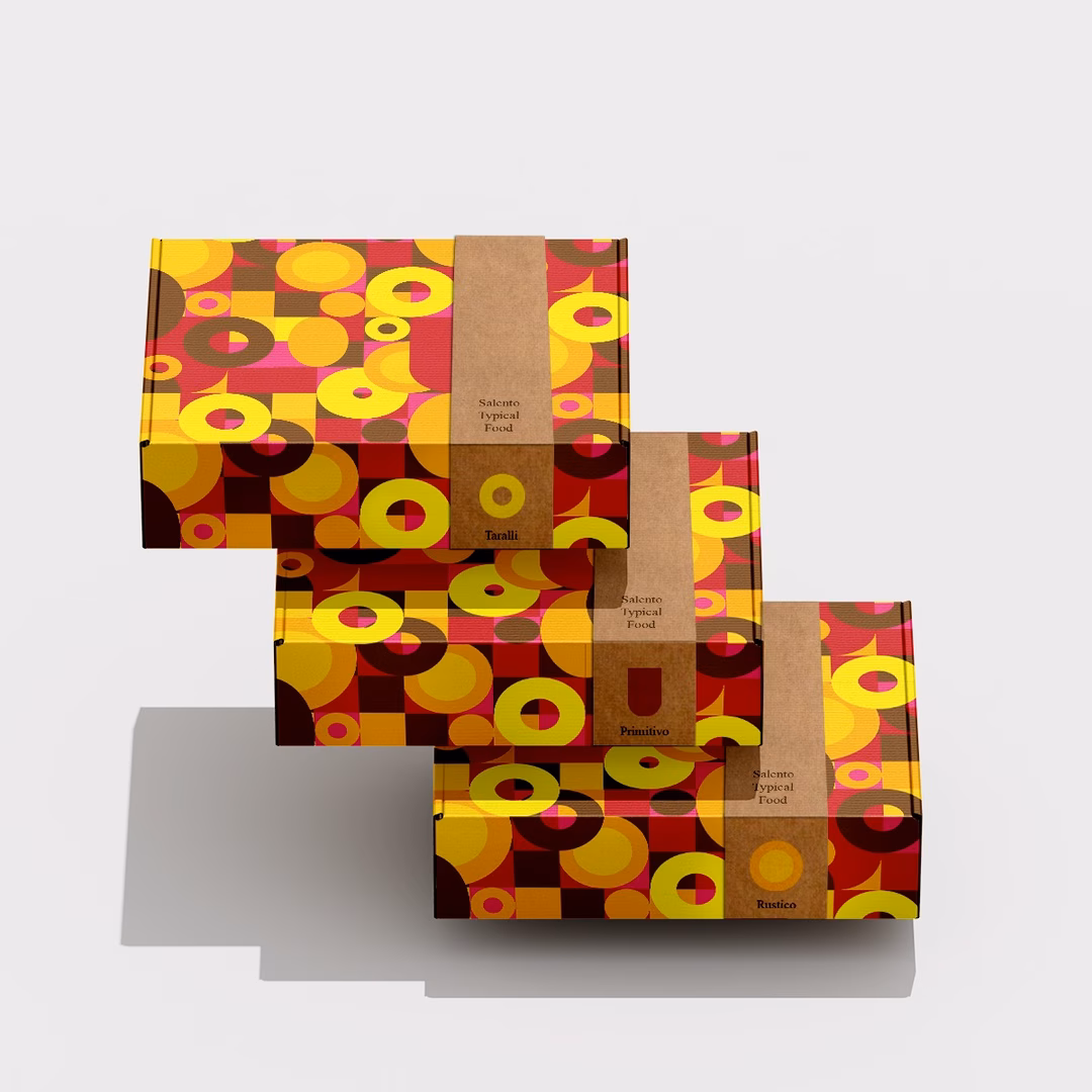 Box in cartone con il packaging disegnato per Salento Typical Food